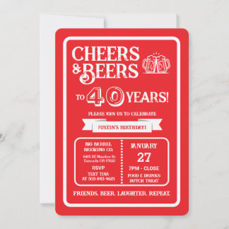 Brauerei Pub Geburtstags Cheers und Biere zum 40. Einladung