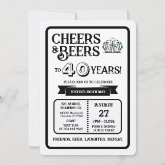 Brauerei Pub Geburtstags Cheers und Biere zum 40.  Einladung