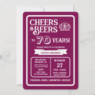 Brauerei Pub Geburtstags Cheers und Biere zum 70. Einladung