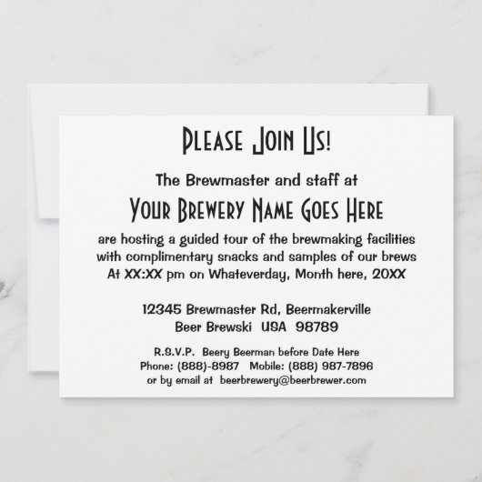 Brauerei Tour oder Bier Club Einladung (Rückseite)