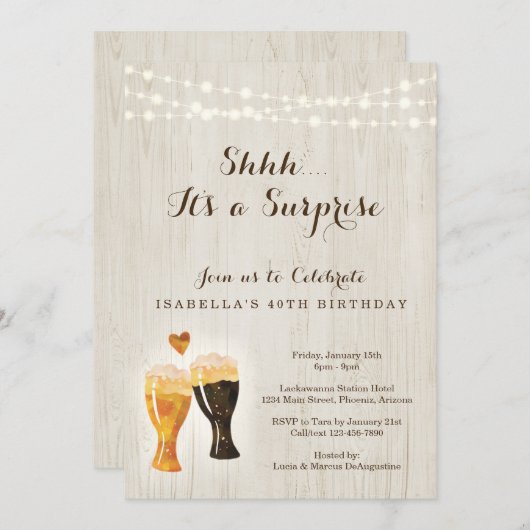 Brauereiüberraschung Geburtstagsparty| Rustikales  Einladung (Vorne/Hinten)