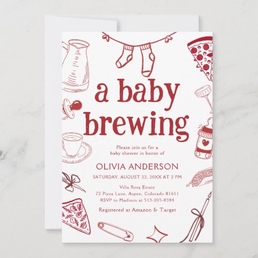 Braukaffee handgezogen Doodles Babydusche Einladung (Vorderseite)