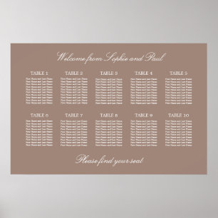 Braun 10 Tisch Hochzeit Sitzordnung Poster