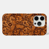 Braun 3-D-gearbeitete Leder Blumenmuster Monogramm Case-Mate iPhone Hülle (Rückseite (Horizontal))