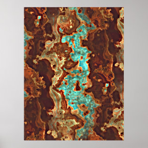 Braun Aqua Türkis Grün Geode Marmor Kunst Poster