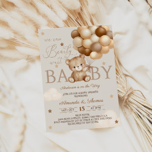 Braun Baby Dusche abwarten Einladung