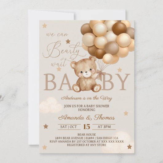 Braun Baby Dusche abwarten Einladung (Vorderseite)