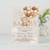 Braun Baby Dusche abwarten Einladung (Stehend Vorderseite)