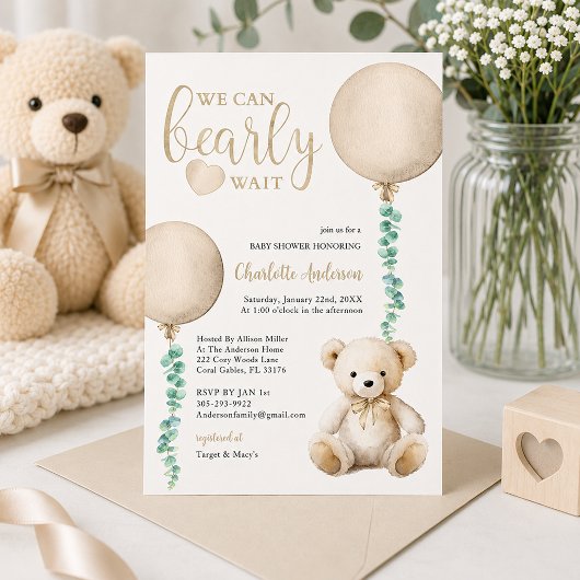Braun Bearly Wait Baby Dusche Einladung