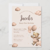 Braun Beary erster Geburtstag Junge Einladung (Vorderseite)