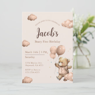 Braun Beary erster Geburtstag Junge Einladung