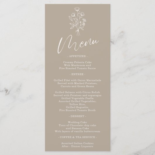 Braun Beige Blume Bohemisch Einfach Botanisch Menükarte (Vorderseite)