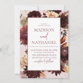 Braun Beige Burgund Blütenblumen Hochzeit Einladung (Vorderseite)