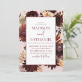 Braun Beige Burgund Blütenblumen Hochzeit Einladung (Stehend Vorderseite)