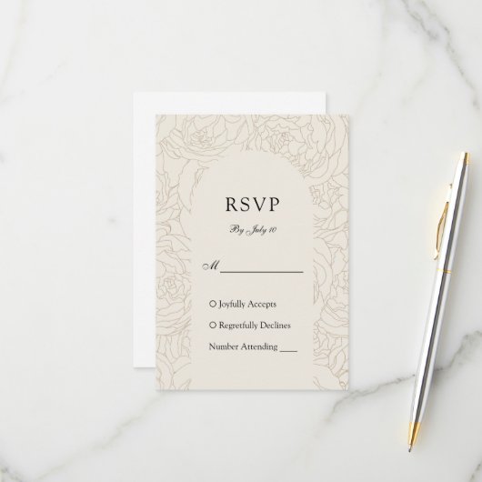 Braun-beige elegante Blumenhochzeit RSVP Karte (Vorderseite/Rückseite Beispiel)