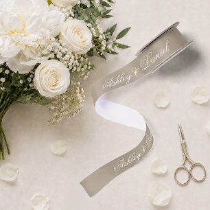 Braun Beige Elegante Schreibschrift Hochzeit Satinband