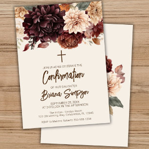 Braun Beige Elfenbein Blumen Floral Konfirmation Einladung