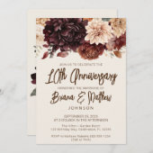Braun Beige Elfenbeinblume 10. Hochzeitstag Einladung (Vorne/Hinten)