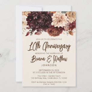 Braun Beige Elfenbeinblume 10. Hochzeitstag Einladung