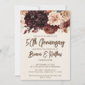 Braun Beige Elfenbeinblume 50. Hochzeitstag Einladung (Vorderseite)