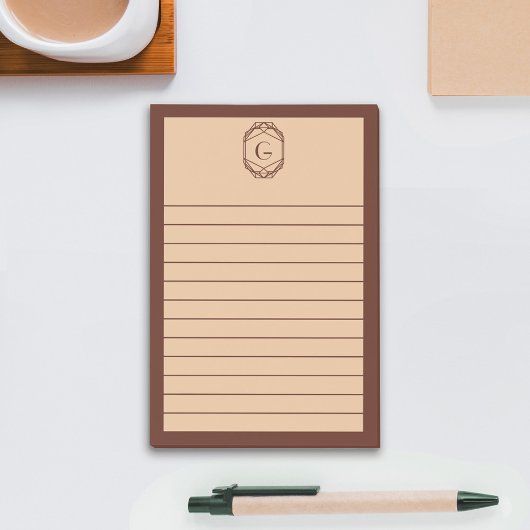 Braun & Beige Geometrische Kunst Deco-Monogramm Li Post-it Klebezettel