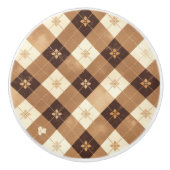 Braun Beige Gingham Blumenküche Keramikknauf (Vorderseite)