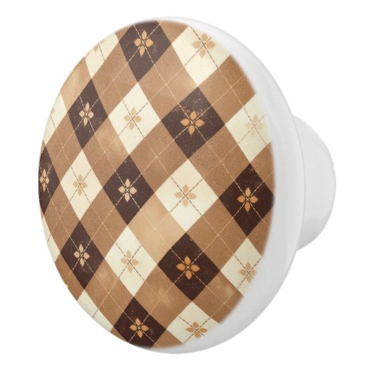 Braun Beige Gingham Blumenküche Keramikknauf (Rechts)