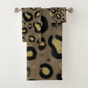 Braun Beige Gold Glitter Schwarz Leopard Gepard Dr Badhandtuch Set