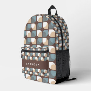 Braun Beige Grau Blau Mitten Jahrhundert Kunst Mus Bedruckter Rucksack