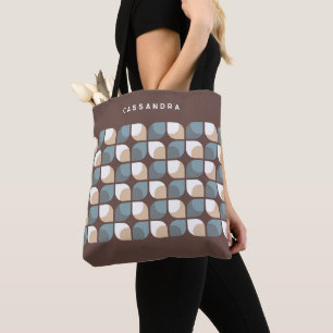 Braun Beige Grau Blau Retro Kunst Muster Tasche