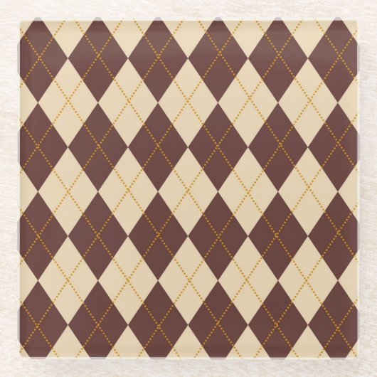 Braun Beige Herbst Raute Diamant Muster Glasuntersetzer (Vorderseite)