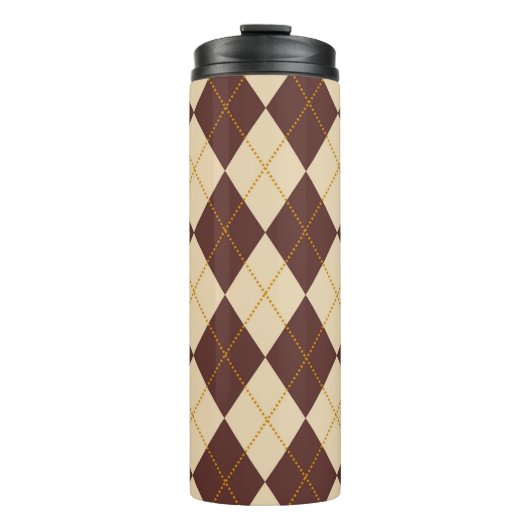 Braun Beige Herbst Raute Diamant Muster Thermosbecher (Vorderseite)