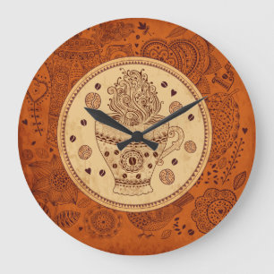 Braun & Beige Kaffee-Design Retro-Blumen Große Wanduhr