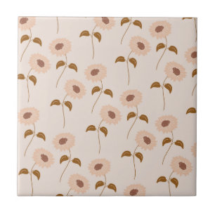 Braun Beige Retro Y2K Hippie Sonnenblumen Muster Fliese