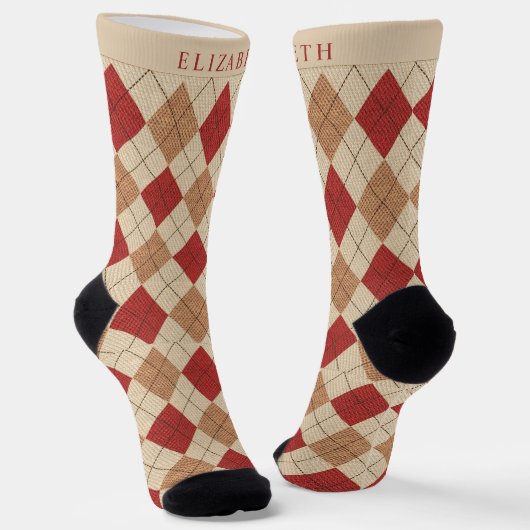Braun Beige Rot Argyle-Muster Socken (Gewinkelt)