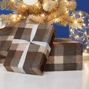 Braun Beige Rustikale Holzhütte Karomuster Geschenkpapier