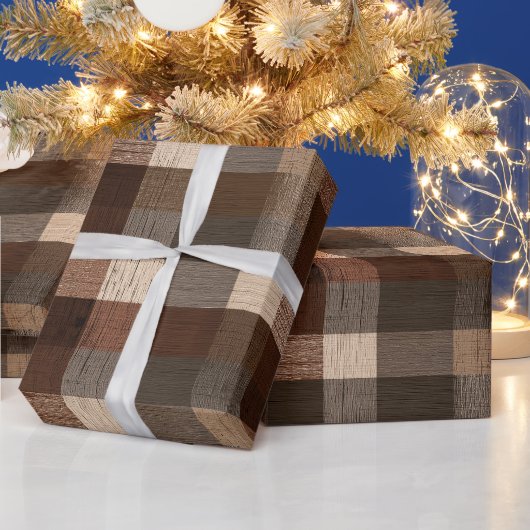 Braun Beige Rustikale Holzhütte Karomuster Geschenkpapier (Feiertage)