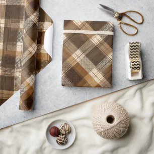 Braun Beige Rustikale Holzhütte Karomuster Geschenkpapier