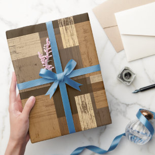 Braun Beige Rustikale Holzhütte Karomuster Geschenkpapier