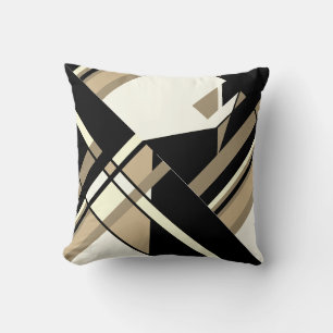 Braun Beige Schwarz Weiß Diagonales Geometrisches Kissen