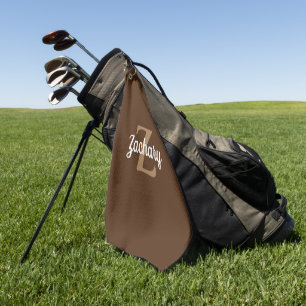 Braun Beige Weiß Monogramm Personalisiert Golfhandtuch