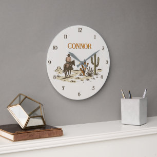 Braun Beige Western Cowboy im Vintage-Stil Große Wanduhr