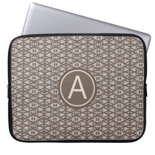 Braun-beiges Diamantmuster & Monogramm Laptopschutzhülle