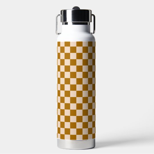 Braun-beiges Schachbrettmuster Trinkflasche (Vorderseite)
