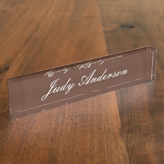 Braun Beruflich Schlicht Moderne Elegant Namensplakette (Seite)