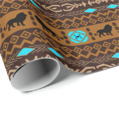 Braun Blau & Beige afrikanisches Muster & Löwen Geschenkpapier (Rolleneckpunkt)