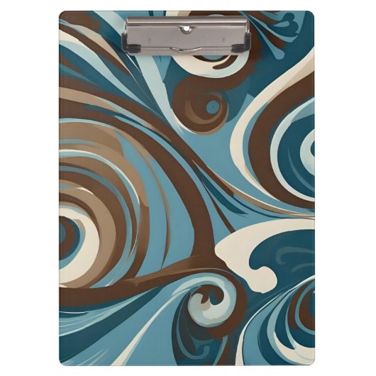 Braun, Blau und Creme Abstrakt Klemmbrett (Vorderseite)