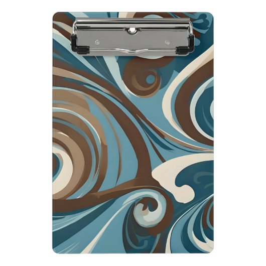 Braun, Blau und Creme abstrakt Mini Klemmbrett (Vorderseite)