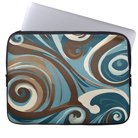 Braun-, Blau- und Cremefarbenes Abstract Laptopschutzhülle (Vorderseite)