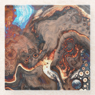 Braun, blau und orange Moderne Kunst Glasuntersetzer